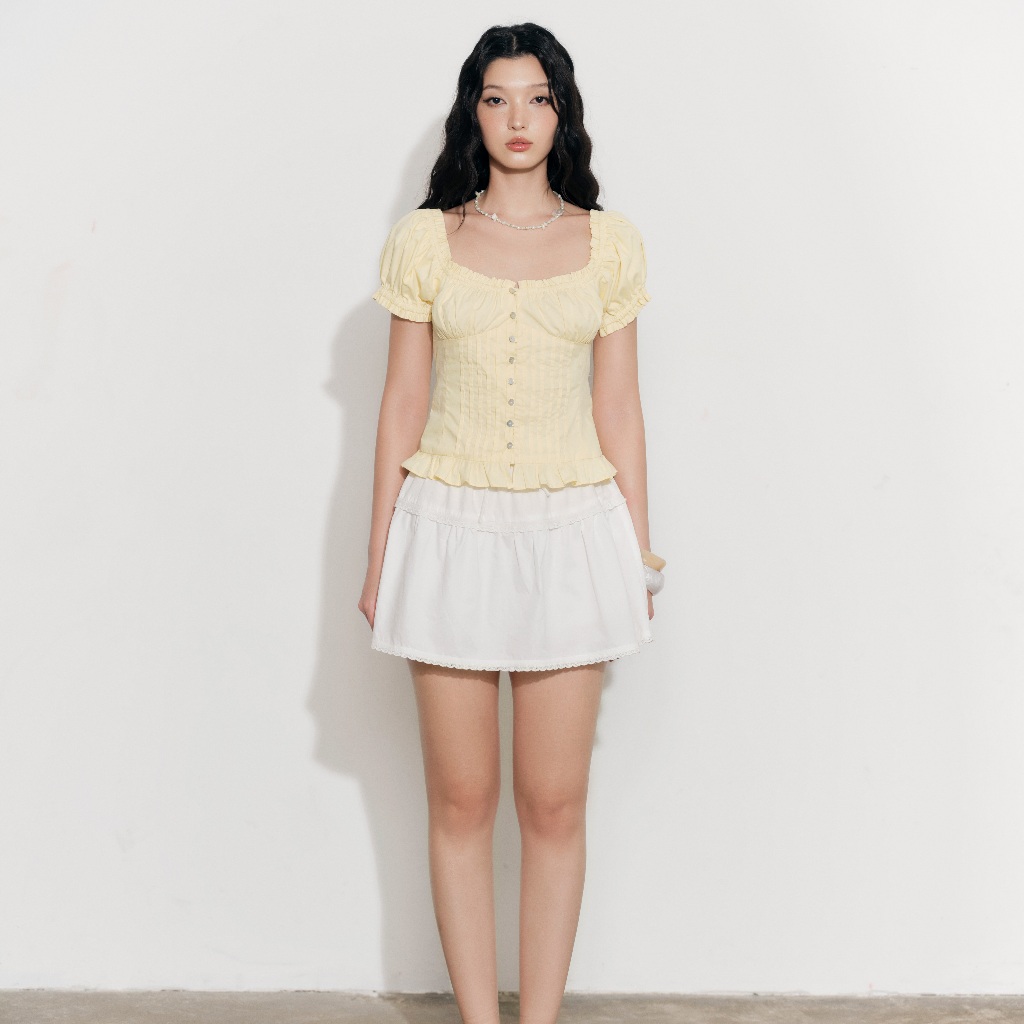 Ảnh DOTTIE - Chân váy ngắn phối vải - Trắng - S0277 4