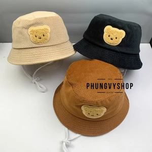 Bé 1-2 Tuổi_Mũ bucket nhung tai bèo vành trai gái trẻ em phungvyshop-nón / BO nhí nhung tuyết GẤU mặt LÔNG /