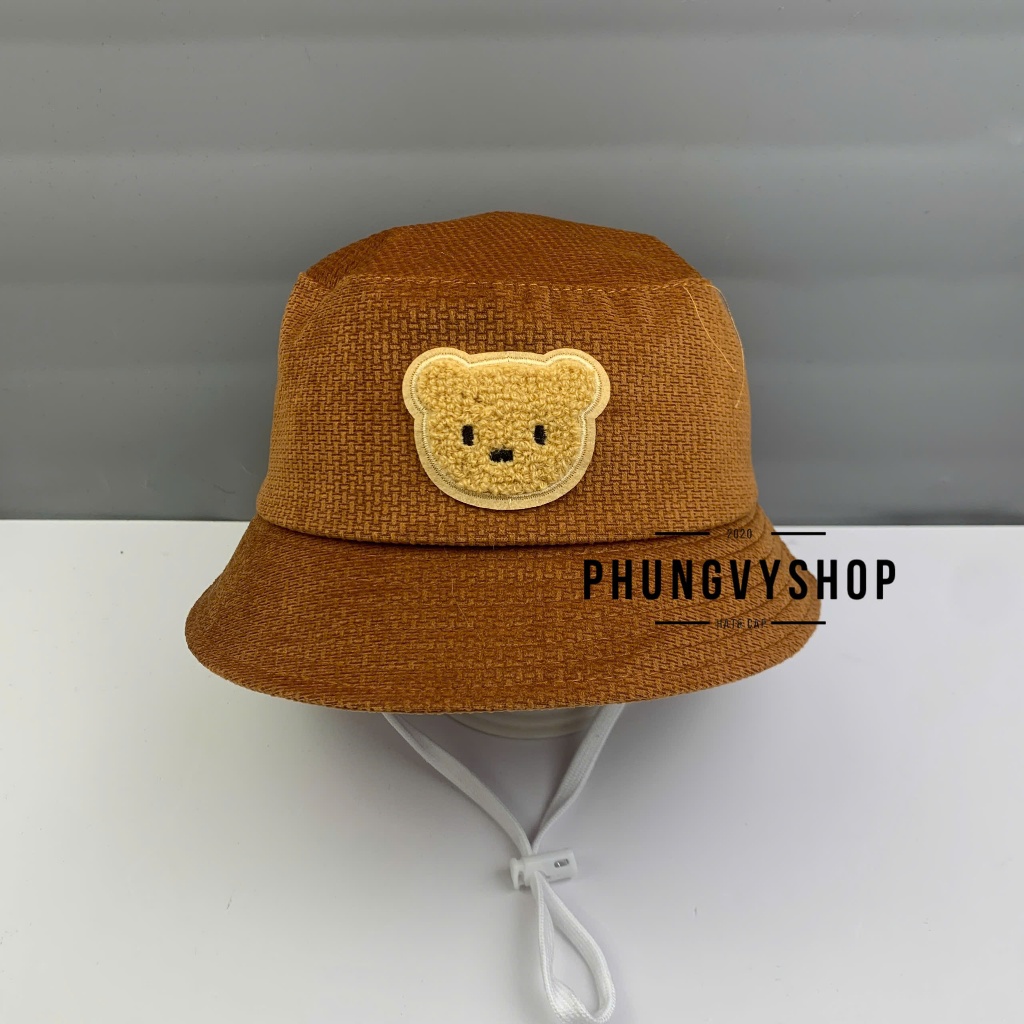 Bé 1-2 Tuổi_Mũ bucket nhung tai bèo vành trai gái trẻ em phungvyshop-nón / BO nhí nhung tuyết GẤU mặt LÔNG /