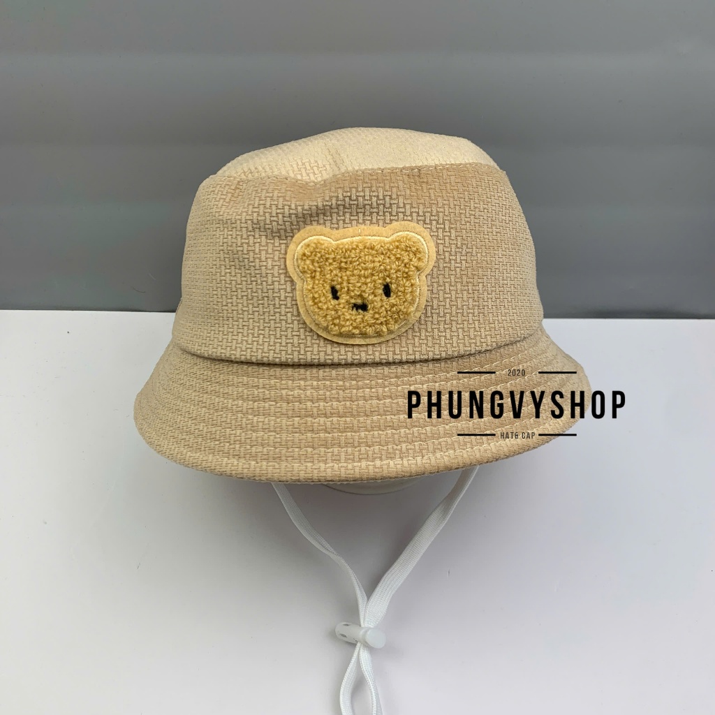 Bé 1-2 Tuổi_Mũ bucket nhung tai bèo vành trai gái trẻ em phungvyshop-nón / BO nhí nhung tuyết GẤU mặt LÔNG /