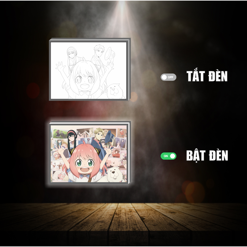 Tranh đèn led 3D đổi màu Spy x Family - Tranh đèn led 3D ANIME trang trí bàn làm việc, đèn ngủ