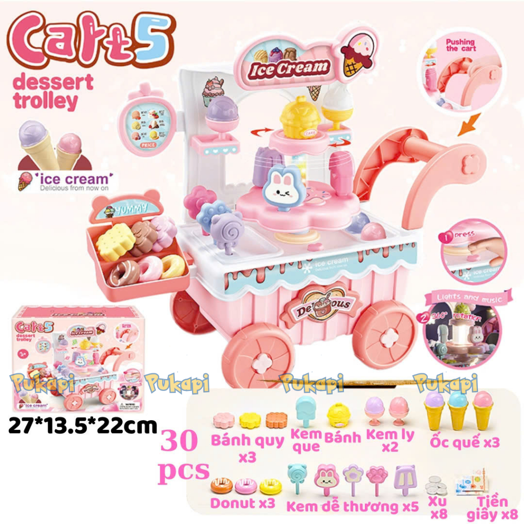 Bộ Đồ Chơi Xe Kem Ice Cream Nấu Ăn Đồ Chơi Nhà Bếp Cho Bé Que Kem - PUPU HOUSE
