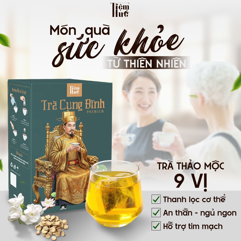 Trà Cung Đình Tiến Vua Tiệm Huế, Công Thức Ngự Y, 3 Dược Liệu Quý, Hỗ Trợ Giải Độc Thanh Lọc Gan, Ngừa Ung Thư, Mát Gan