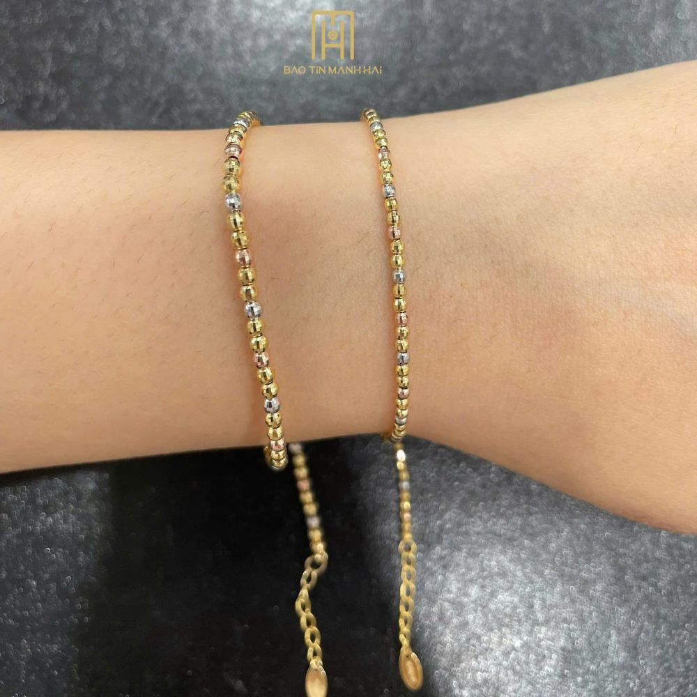 Ảnh Lắc tay vàng 10K Bảo Tín Mạnh Hải thiết kế bi phay 3 màu nhỏ xinh phong cách Ý PYLTV10KD0-408005 2