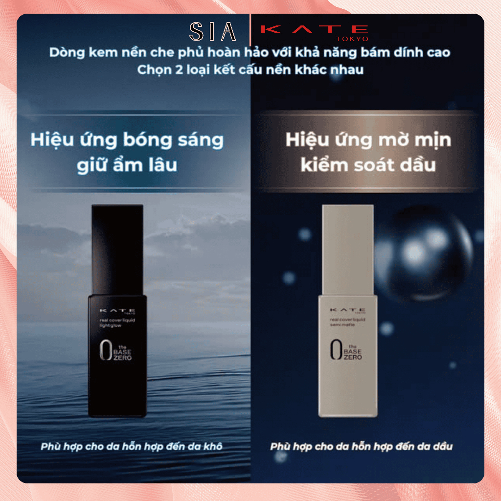 Kem nền Kate Real Cover Liquid Semi Matte che khuyết giúp da mịn màng tự nhiên phù hợp da dầu
