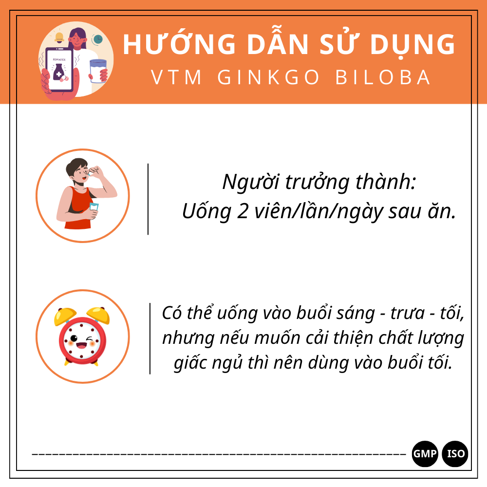 Viên uống bổ não VTM Ginkgo Biloba hỗ trợ cải thiện trí nhớ - 60 viên