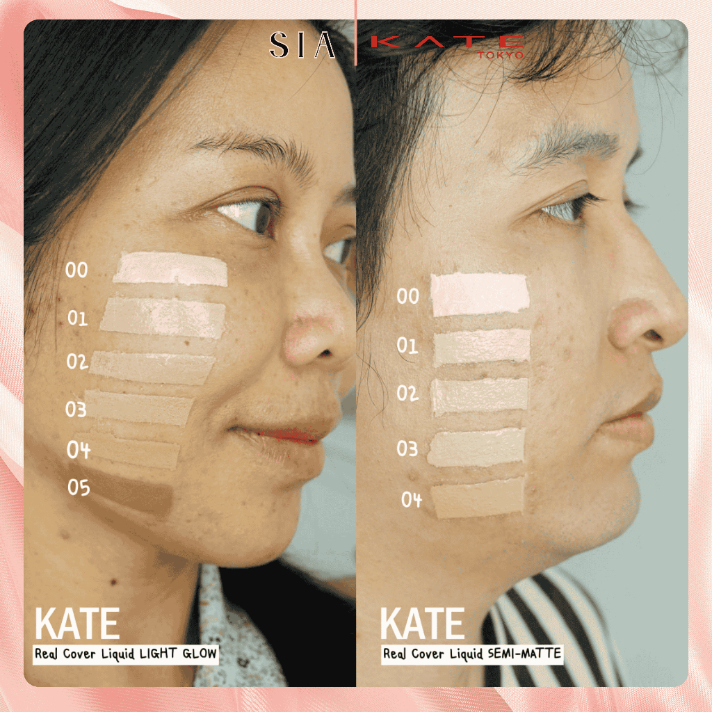 Kem nền Kate Real Cover Liquid Semi Matte che khuyết giúp da mịn màng tự nhiên phù hợp da dầu