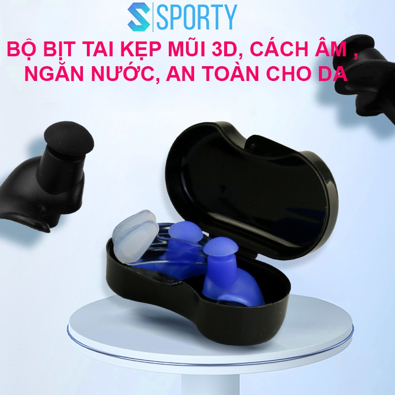 Bộ bịt tai kẹp mũi thiết kế 3D cách âm, ngăn nước tuyệt đối dùng khi bơi SPORTY EP3