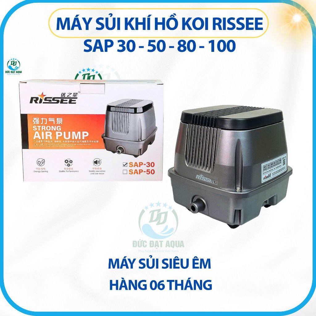 Máy Sủi Khí oxy Hồ Koi Rissee SAP 30 - 50 - 80 - 100, siêu êm bảo hành 6 tháng