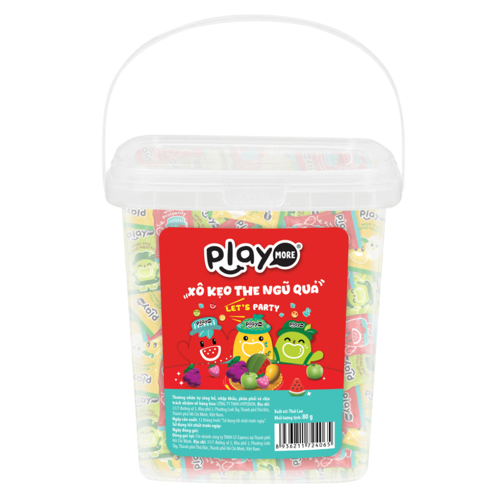 Ảnh Kẹo the kẹo ngậm trái cây Playmore không đường hương vị dưa hấu, 1 xô 80g (100 viên kẹo) 1