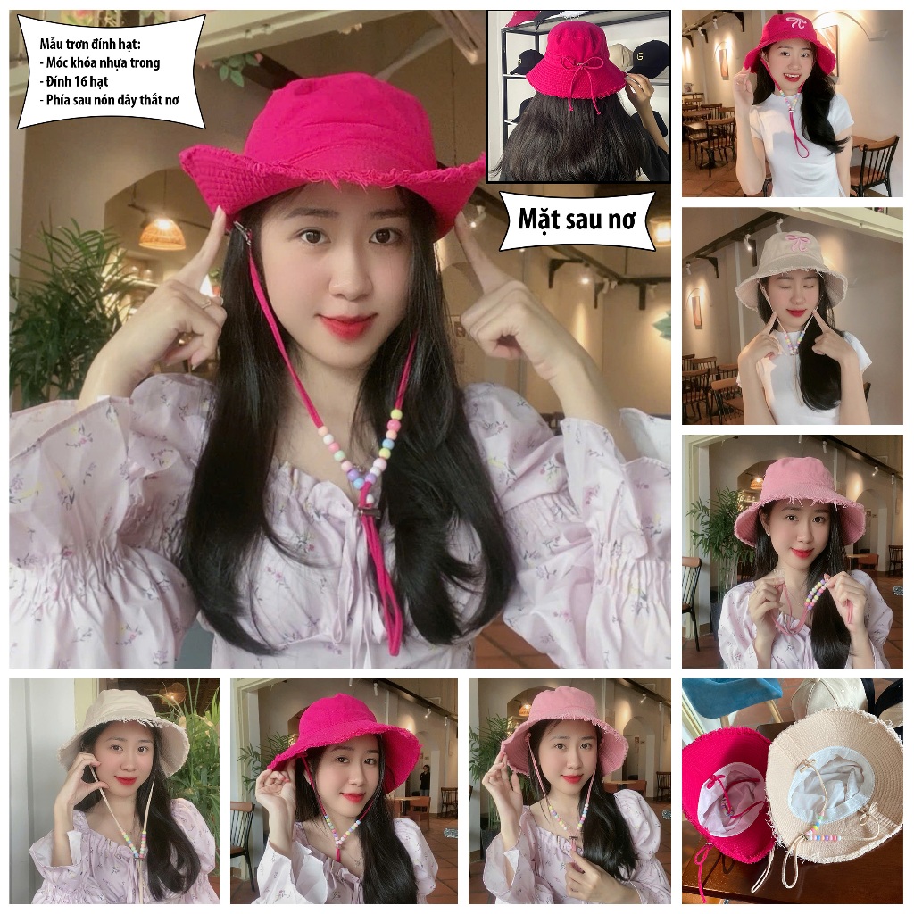 Mũ Bucket Tua Rua Vành Rộng Kèm Dây Chống nắng Form Unisex Nam Nữ