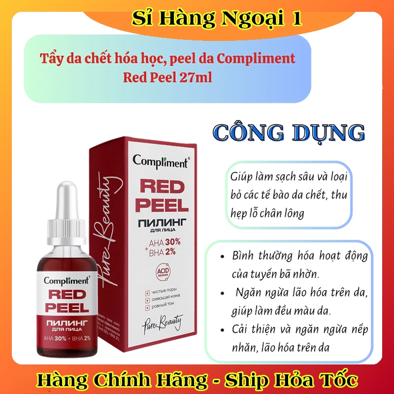 Serum Red Peel Compliment AHA 30% + BHA 2% cải thiện làn da, se khít chân lông 27ml của Nga