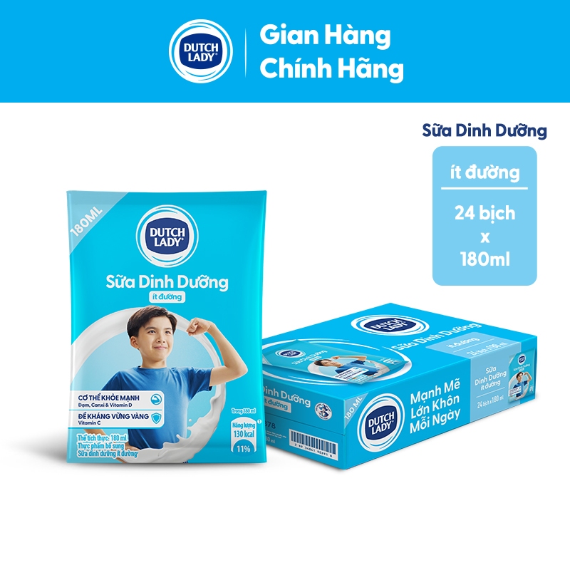 Thùng 24 Bịch Sữa Dinh Dưỡng Dutch Lady Ít Đường 24x180ml