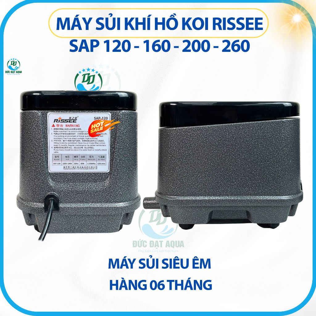 Máy Sủi Khí oxy Hồ Koi Rissee SAP 120 - 160 - 200 - 260, siêu êm, công xuất lớn 5
