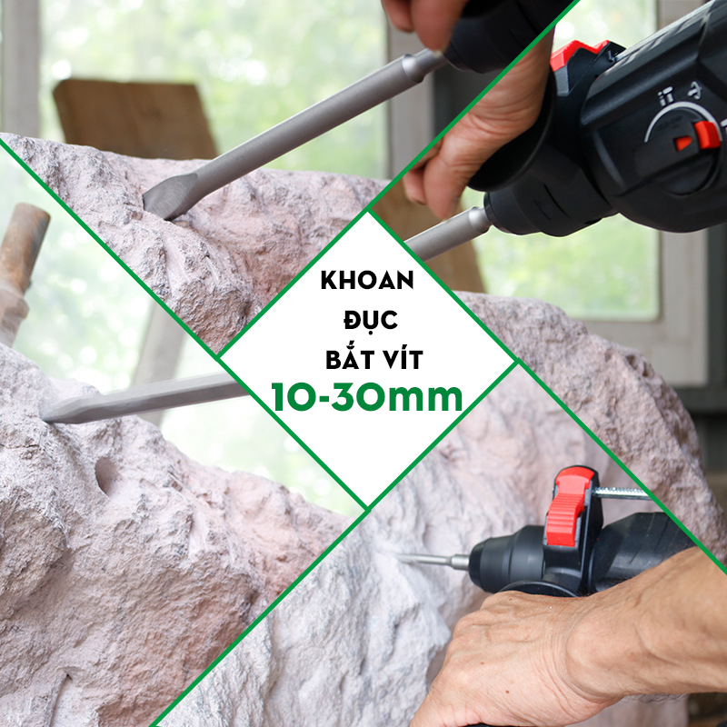 [KÈM BỘ 5 MŨI] Máy Khoan Đục Bê Tông Workfix WF-RH2203PRO - 3 Chức Năng KHOAN -BÚA -ĐỤC Bê Tông Chính Hãng