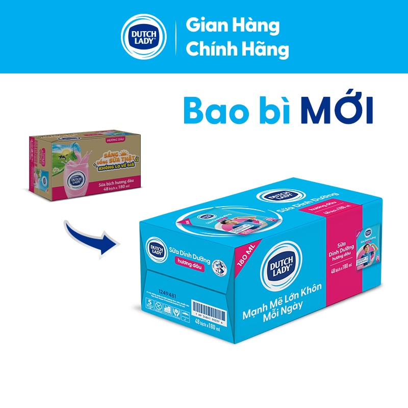 Ảnh Thùng 48 Bịch Sữa Dinh Dưỡng Dutch Lady Hương Dâu 48x180ml 2