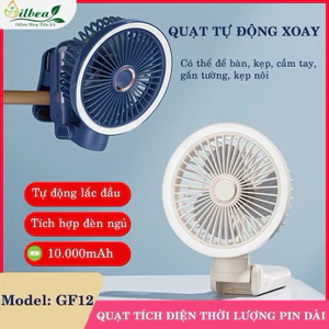 Quạt Kẹp Bàn Đa Năng Xoay Tự Động Pin Trâu 10.000mAh Chạy Êm Cao Cấp