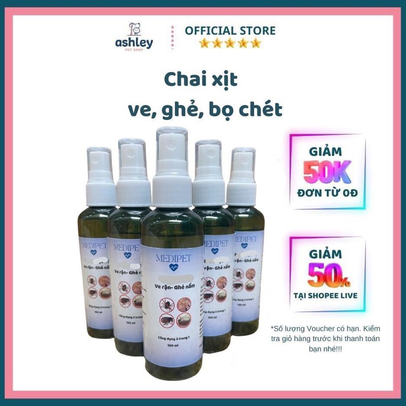 Xịt rận cho chó mèo Medipet 100ml an toàn dùng được cả mèo bầu