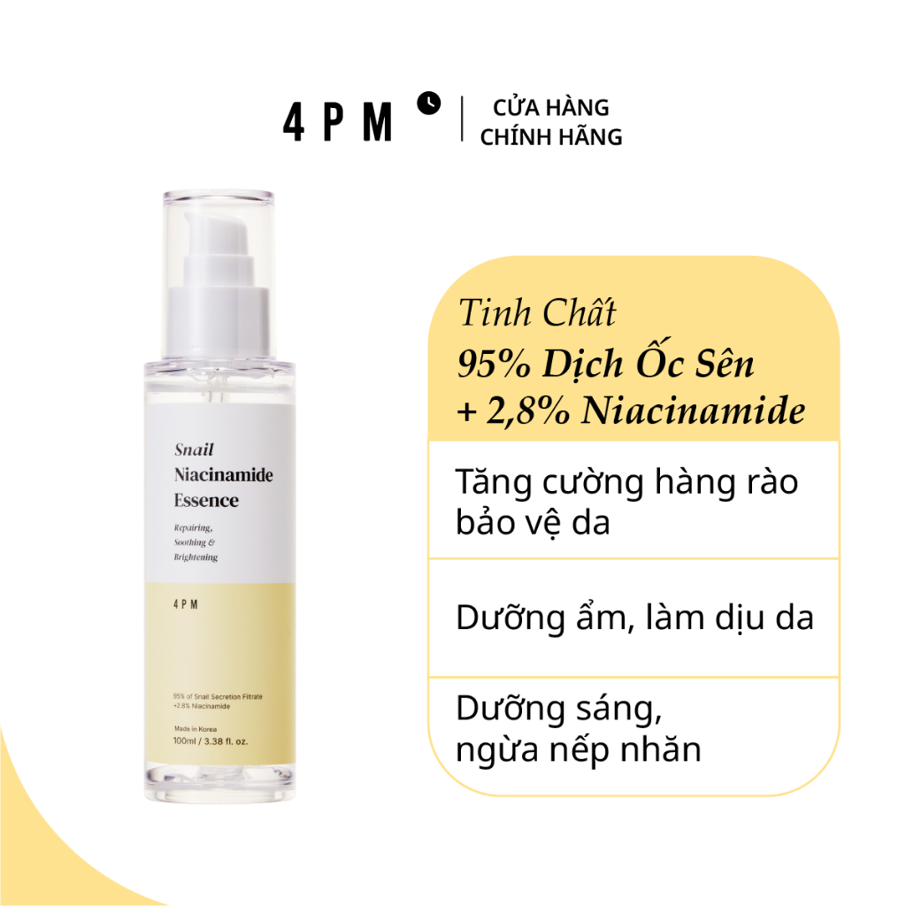Ảnh Tinh Chất Phục Hồi Và Làm Dịu Da Chiết Xuất 95% Dịch Tiết Ốc Sên + 2,8% Niacinamide 4PM Snail Niacinamide Essence 100ml 1