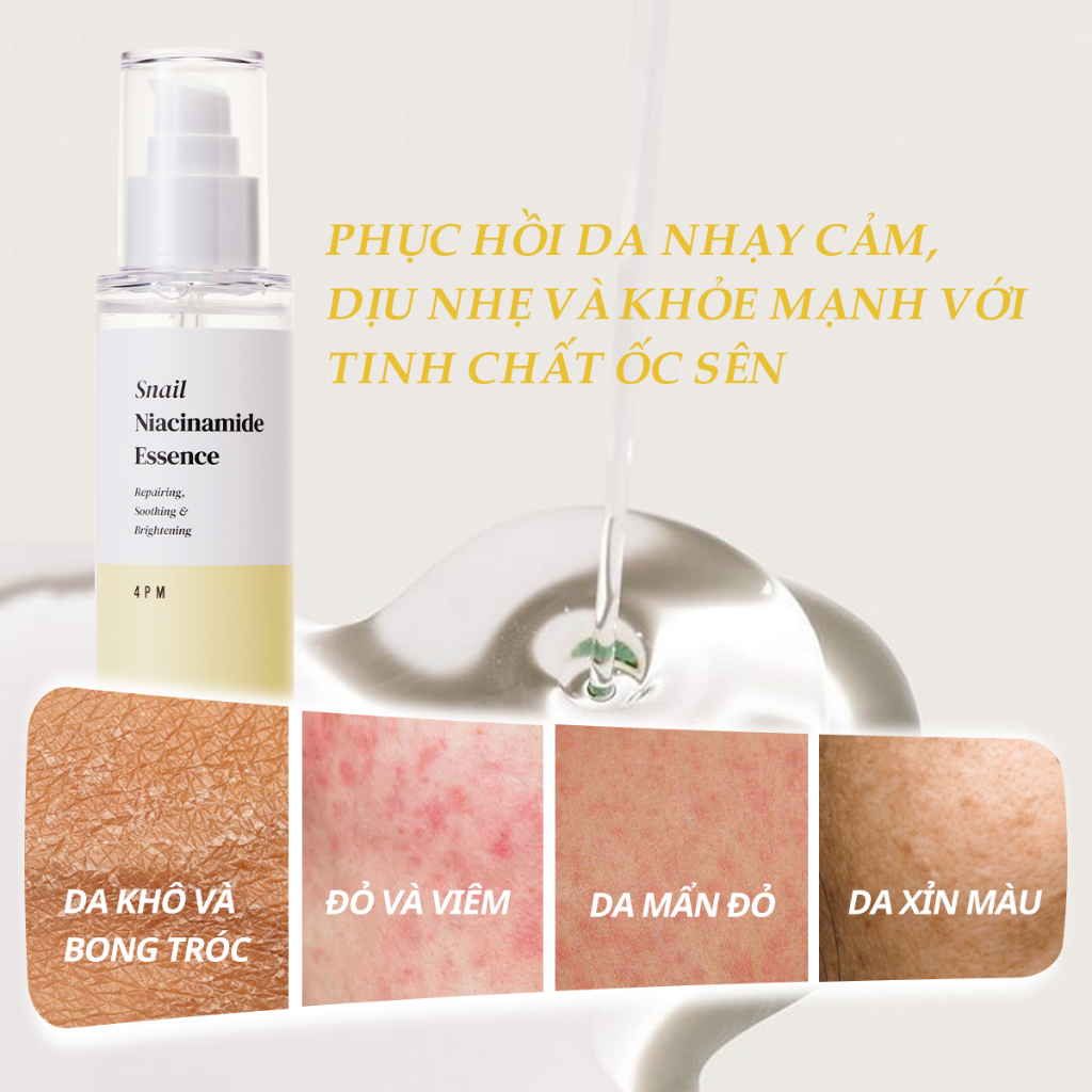 Ảnh Tinh Chất Phục Hồi Và Làm Dịu Da Chiết Xuất 95% Dịch Tiết Ốc Sên + 2,8% Niacinamide 4PM Snail Niacinamide Essence 100ml 4