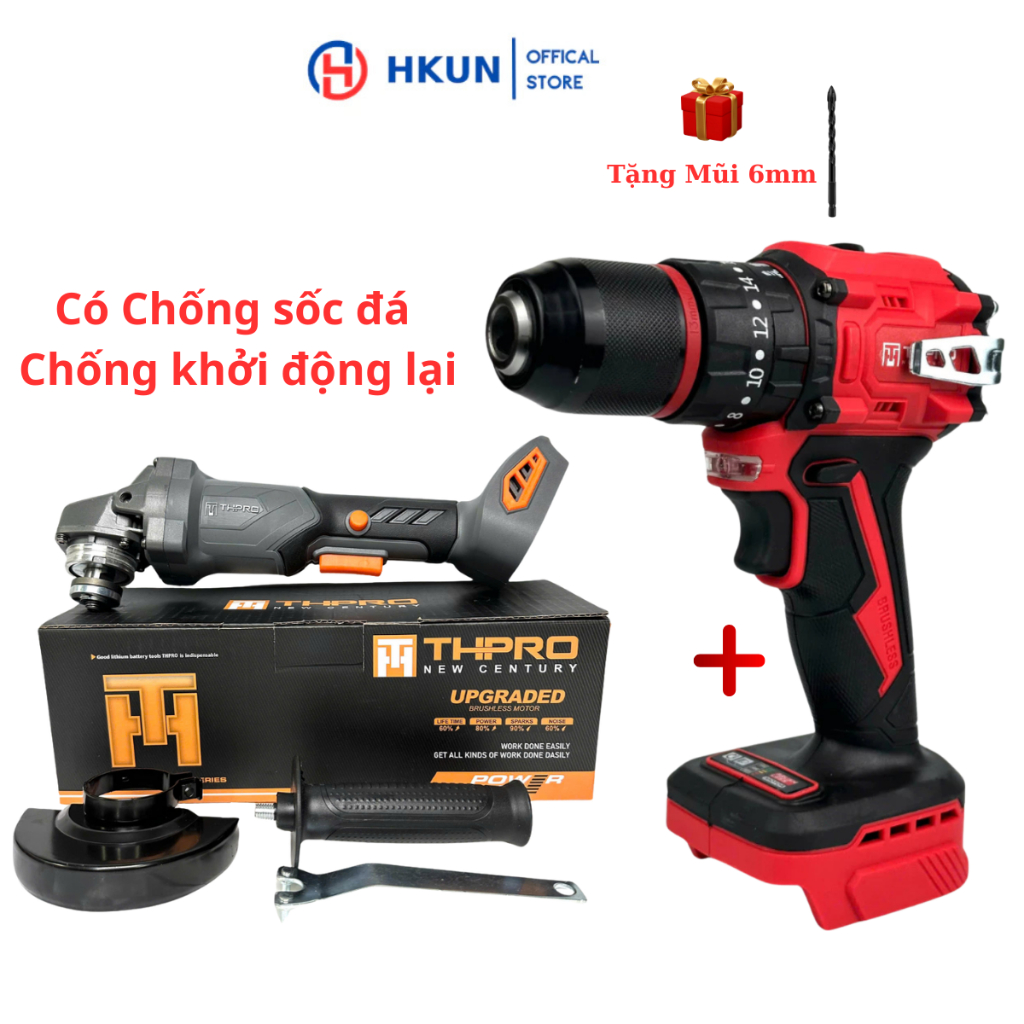Combo Thân mài THPRO F1 Và Thân Khoan THRPO 7713 Đầu kẹp 13ly Động Cơ Không Chổi Than Lõi Đồng