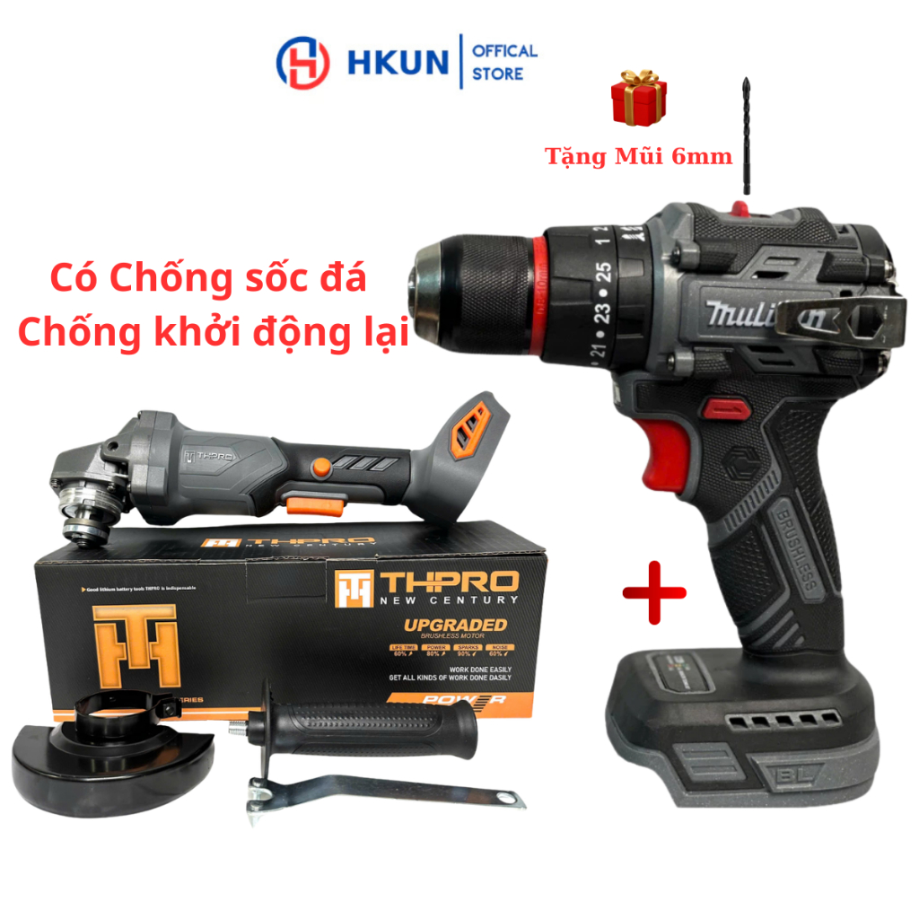 Combo Thân mài THPRO F1 Và Thân Khoan Mulitan Đầu kẹp 10ly Động Cơ Không Chổi Than Lõi Đồng