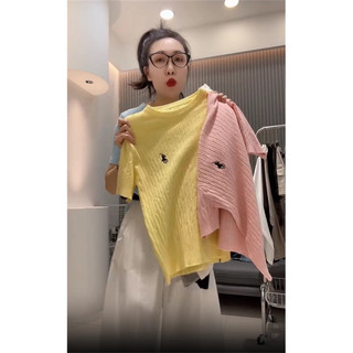 Áo len nữ cổ tròn cộc tay hình thêu ngựa len xoắn thừng chất len thỏ mềm mịn free size 388