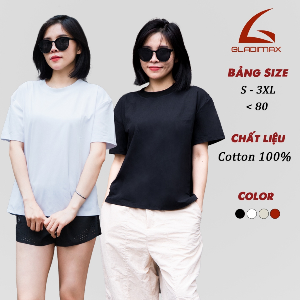 Áo Thun Trơn T157 Nam Nữ GLADIMA, Áo Thun Vải Cotton Mát Form Boxy Cổ Tròn Cao Cấp Thấm Hút Mồ Hôi Tốt