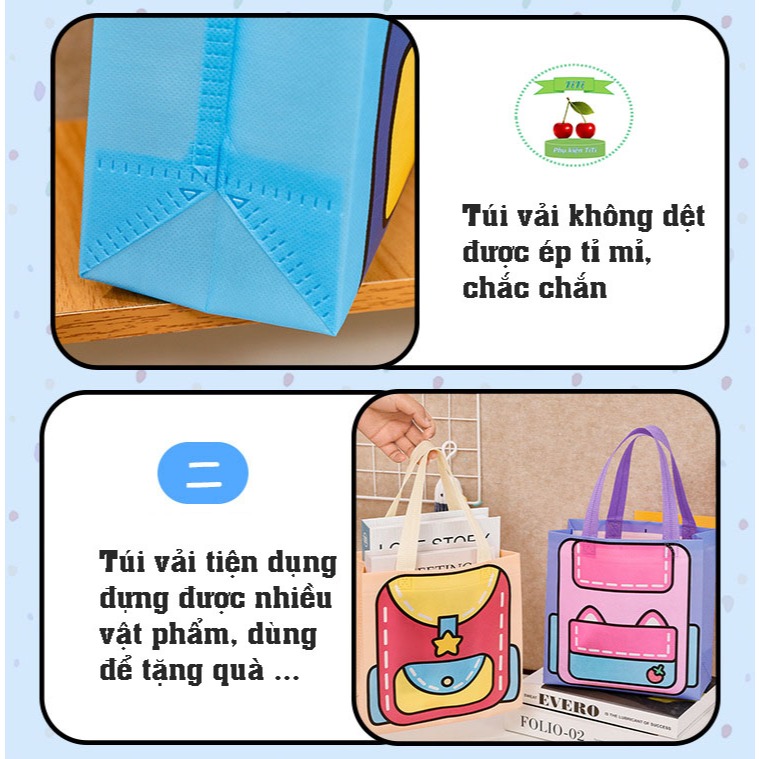 Túi Vải Không Dệt Đa Năng ,Họa Tiết 3D Cặp Sách Đáng Yêu - Phụ Kiện TiTi