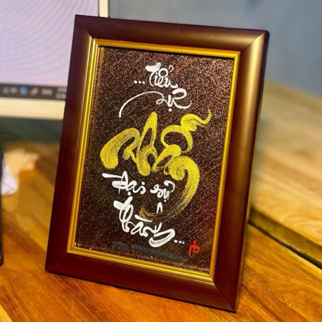 Tranh chữ thư pháp để bàn có chân chống, treo góc làm việc, nét chữ thủ công, handmade