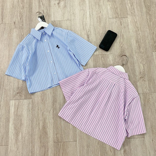 Áo sơ mi kẻ crop Cá thu shop , style hàn quốc