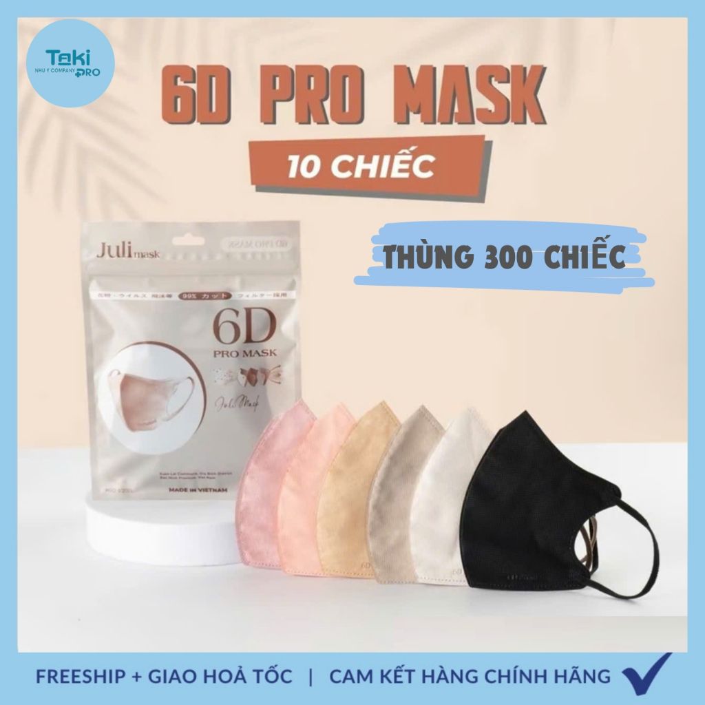Thùng 300 chiếc Khẩu trang 6D Taki Mask không đau tai, mềm mại ...