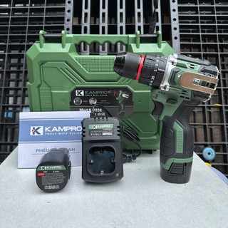 Máy Khoan Pin nội đia Kampro K-7038 màu xanh lá 35 cấp trượt, 3 Chức Năng, Đầu Kẹp 10ly Autolock, Động Cơ Không Chổi Tlá