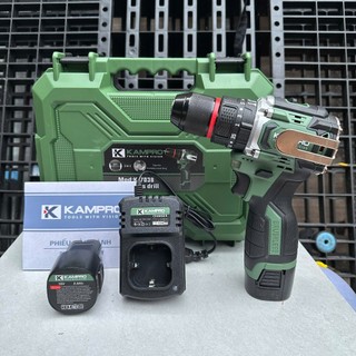 Máy Khoan Pin nội đia Kampro K-7038 màu xanh lá 35 cấp trượt, 3 Chức Năng, Đầu Kẹp 10ly Autolock, Động Cơ Không Chổi Tlá