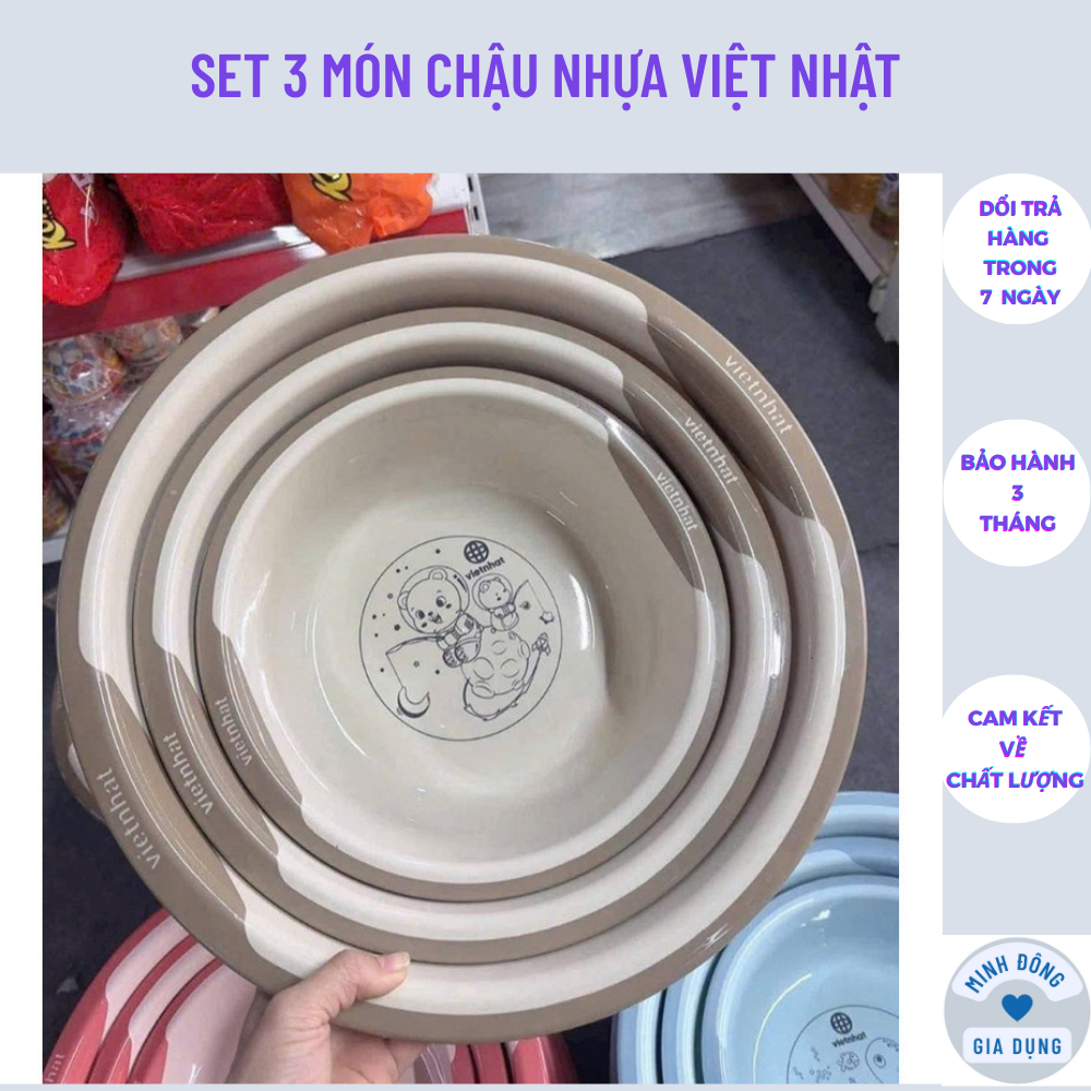SET 3 MÓN CHẬU NHỰA VIỆT NHẬT, CHẬU NHỰA CAO CẤP, chậu rửa mặt, chậu giặt cực dày dặn (28,33,39cm)