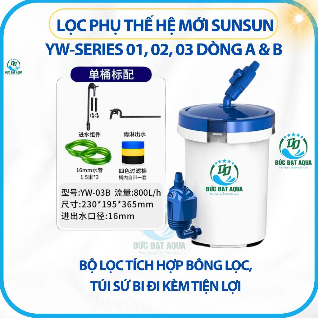 LỌC PHỤ Thế Hệ Mới Sunsun YW-Series 01, 02, 03 dòng A và B Cho Hồ Cá Thuỷ Sinh 5