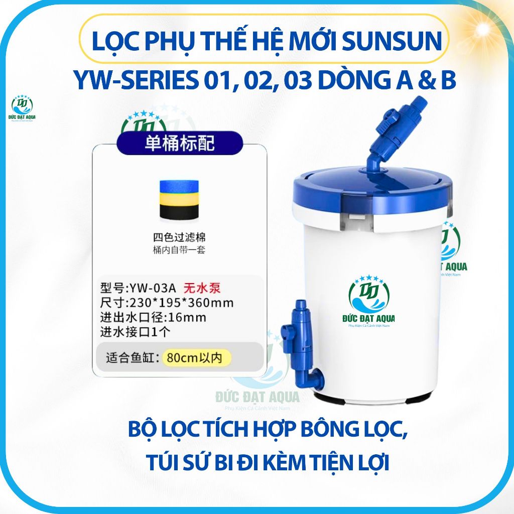 LỌC PHỤ Thế Hệ Mới Sunsun YW-Series 01, 02, 03 dòng A và B Cho Hồ Cá Thuỷ Sinh 4