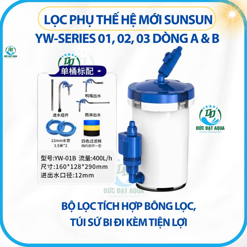 LỌC PHỤ Thế Hệ Mới Sunsun YW-Series 01, 02, 03 dòng A và B Cho Hồ Cá Thuỷ Sinh 2
