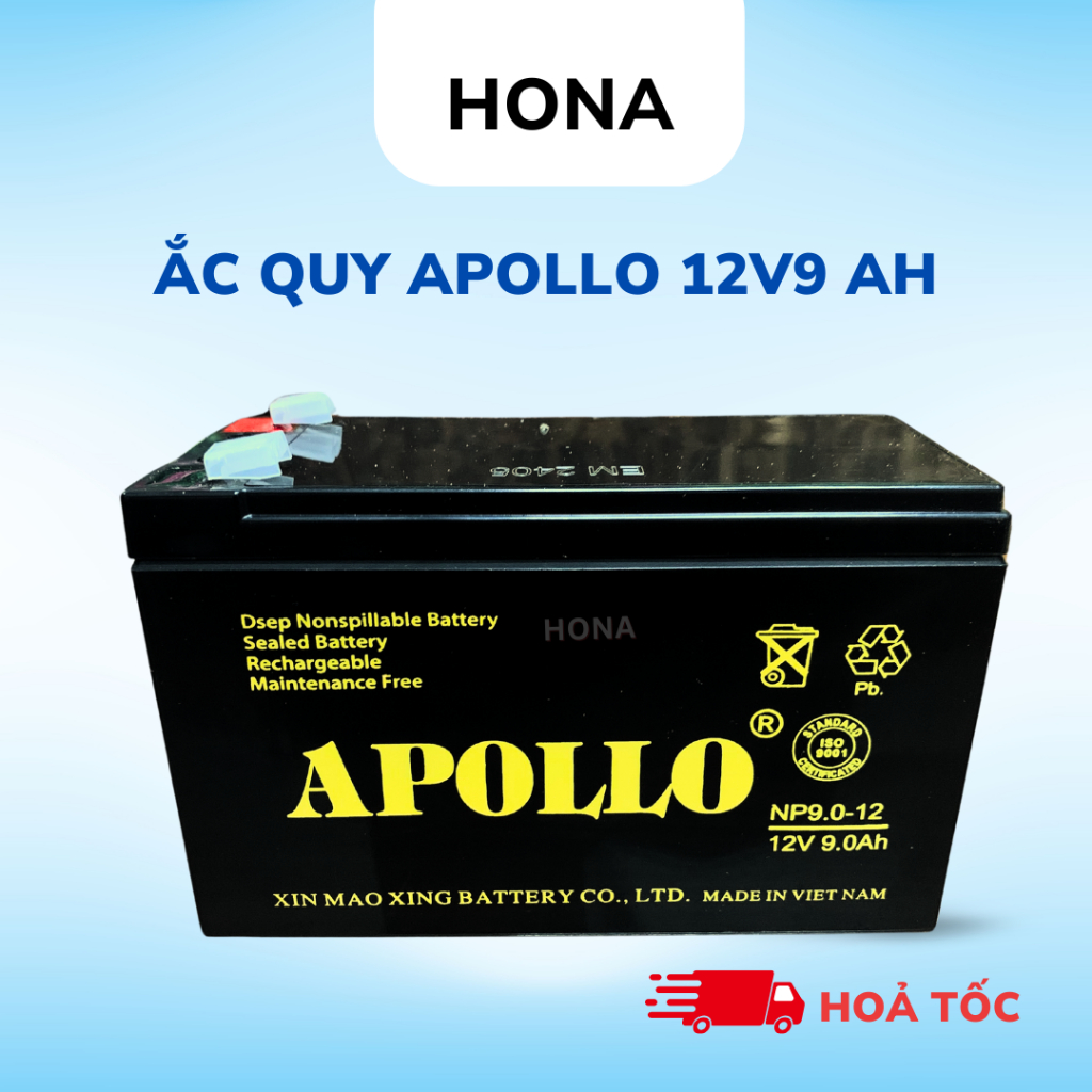 Thiết bị an toàn điện APOLLO 12V 9Ah AP9-12 Chính Hãng | Dùng Cho UPS, Cửa Cuốn, Camera, Năng Lượng Mặt Trời
