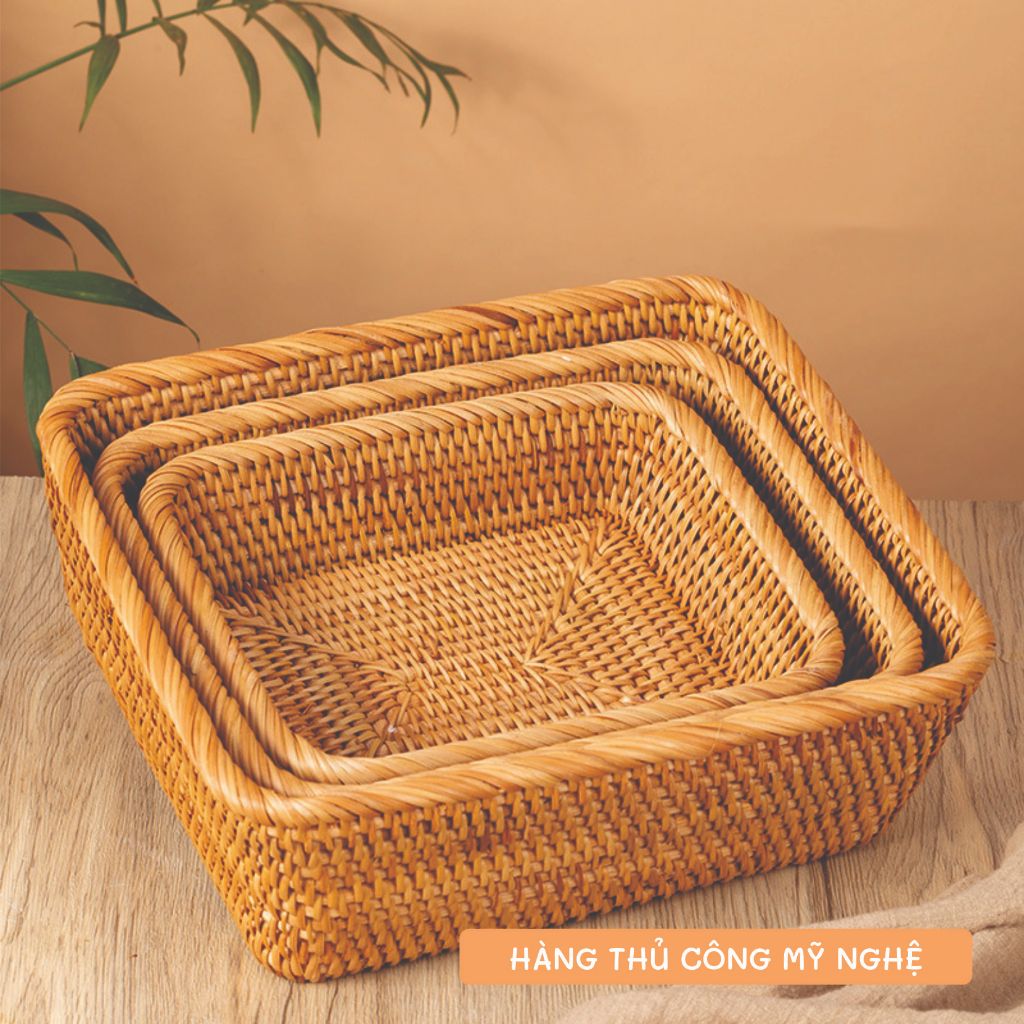Khay Mây Tre Đan Hình Vát Hàng Thủ Công Mỹ Nghệ Nhiều Size Lựa Chọn