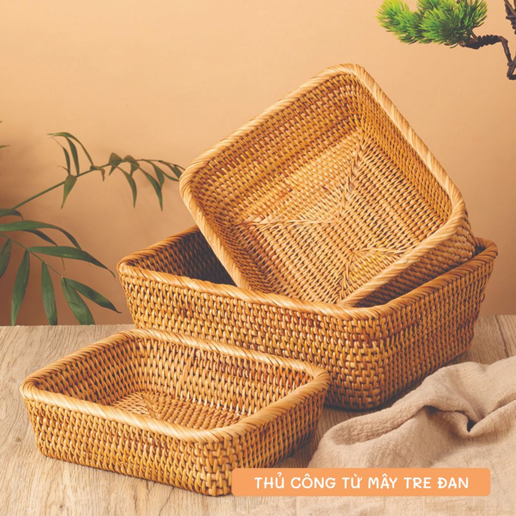 Khay Mây Tre Đan Hình Vát Hàng Thủ Công Mỹ Nghệ Nhiều Size Lựa Chọn