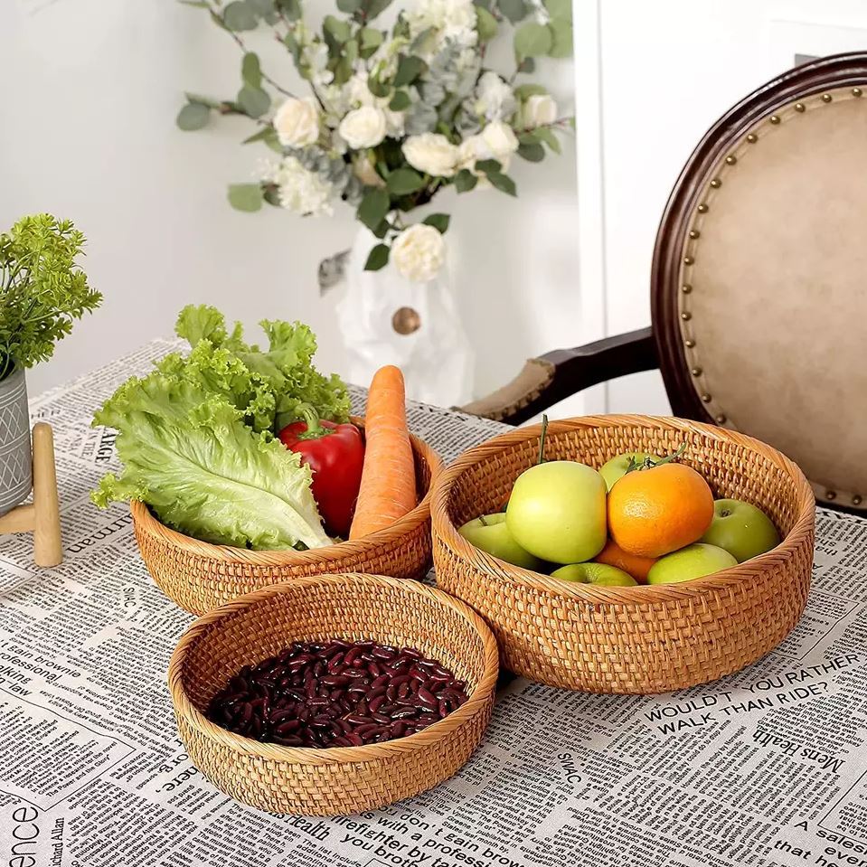 Giỏ Mây Tròn Đựng Hoa Quả Trang Trí Nhà Bếp