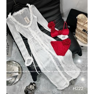 Set bikini cao cấp màu đỏ rực rỡ mix áo khoác maxi đẹp đỉnh cao dành cho nữ mặc đi biển sang chảnh - Baotrang.clothes