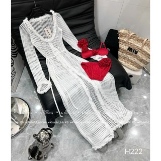 Set bikini cao cấp màu đỏ rực rỡ mix áo khoác maxi đẹp đỉnh cao dành cho nữ mặc đi biển sang chảnh - Baotrang.clothes