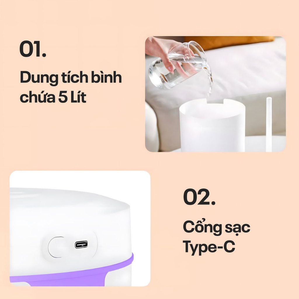 Máy phun sương tạo ẩm Nhập Khẩu FUJIHOME HM05B, Máy xông tinh dầu có màn hình Led hiển thị độ ẩm