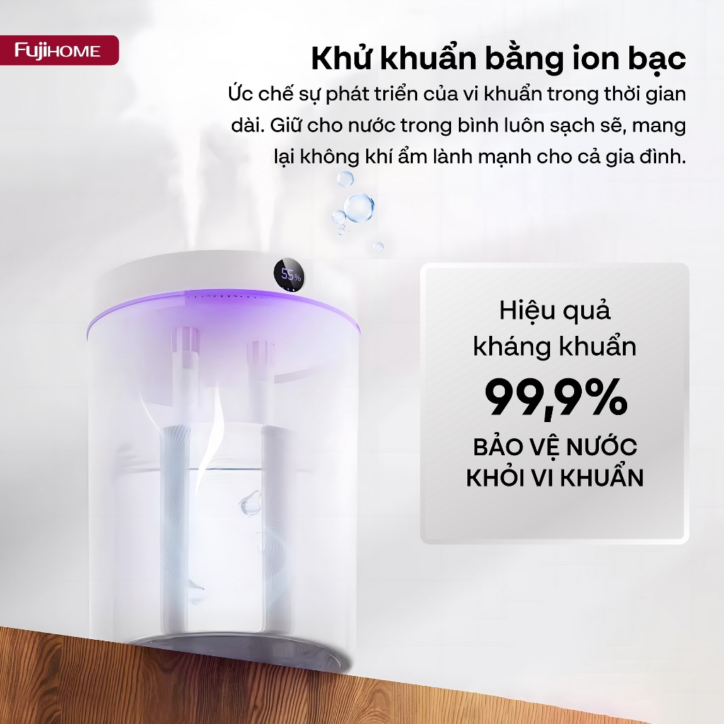 Máy phun sương tạo ẩm Nhập Khẩu FUJIHOME HM05B, Máy xông tinh dầu có màn hình Led hiển thị độ ẩm