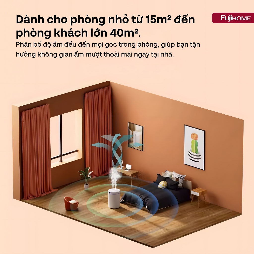 Máy phun sương tạo ẩm Nhập Khẩu FUJIHOME HM05B, Máy xông tinh dầu có màn hình Led hiển thị độ ẩm