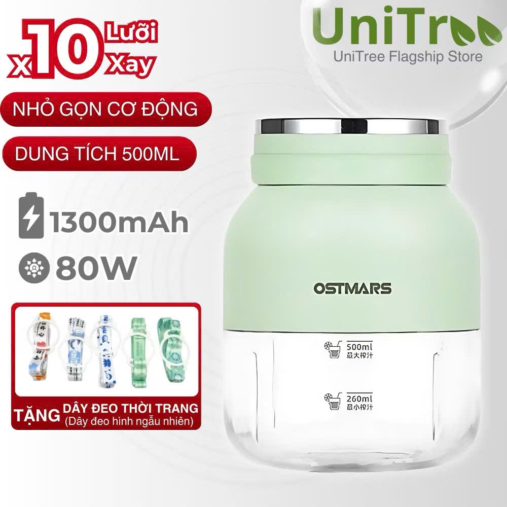 Máy Xay Sinh Tố Ostmars Cầm Tay Tích Điện, Máy Xay Mini Cầm Tay 10 Lưỡi Dao Dung Tích 500ml