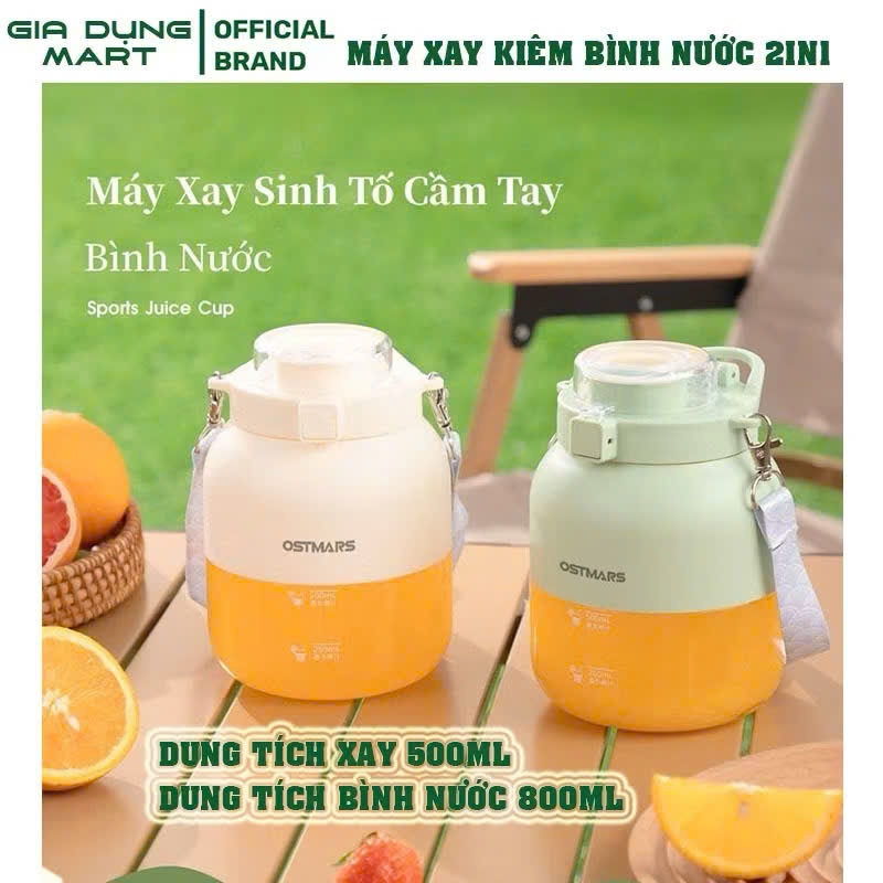 Máy Xay Sinh Tố Ostmars Cầm Tay Tích Điện, Máy Xay Mini Cầm Tay 10 Lưỡi Dao Dung Tích 500ml