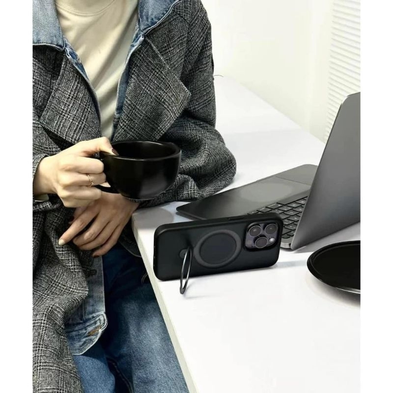 Ốp Likgus lưng mờ kèm ring hỗ sạc không dây cho IPhone 12Promax 13Promax 14Promax 15Promax 16Promax
